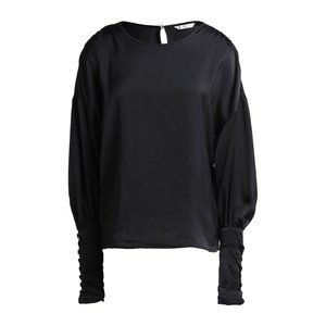 Satin black blouse long sleeves buttoned cuffs